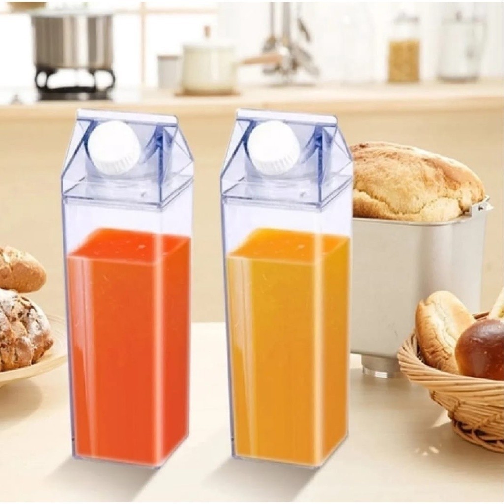 Garrafa de Acrílico Plástico 500ML Resistente Geladeira Água Suco Leite Chá Quadrada Caixa...