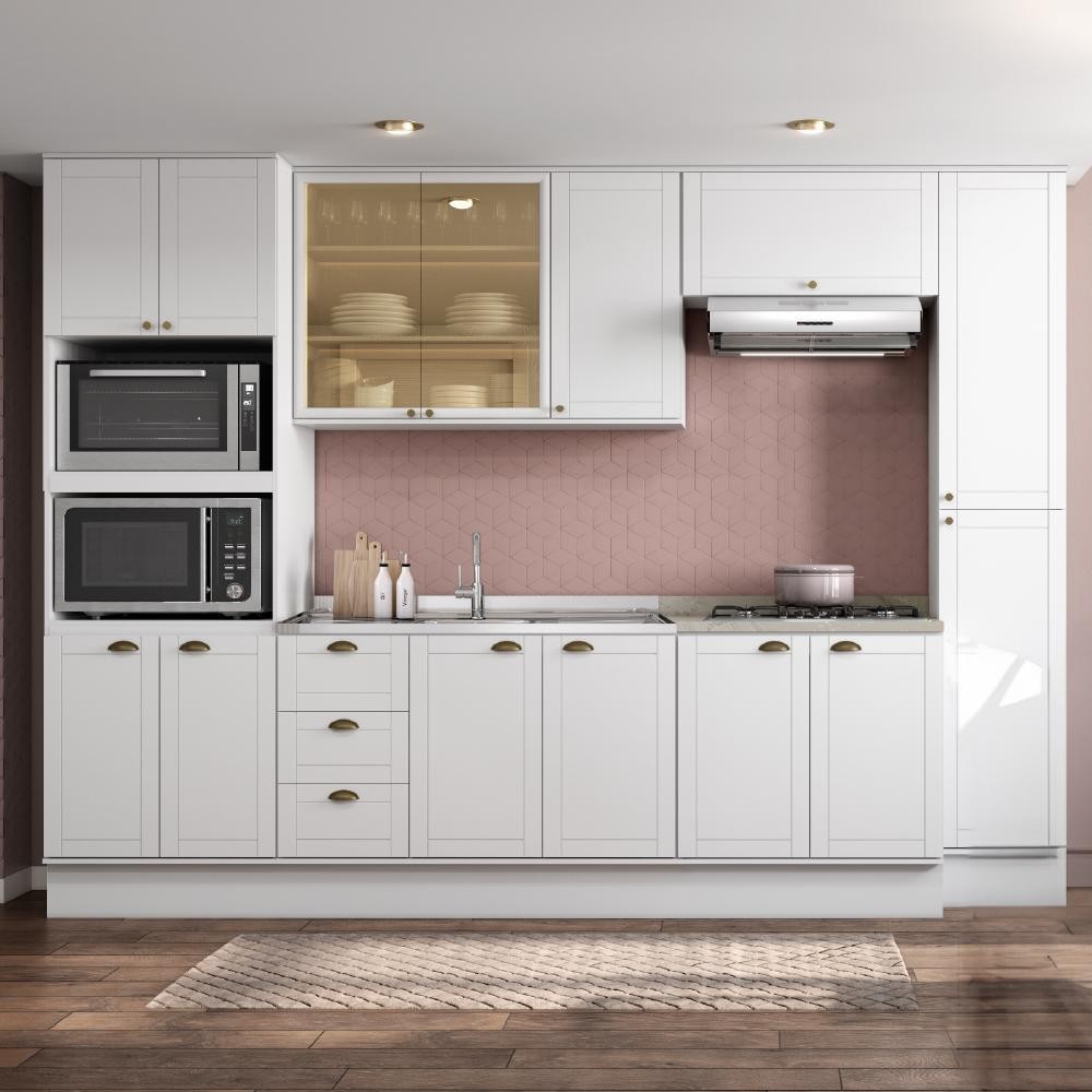 Cozinha Completa Milla Look 100% MDF Armário e Balcão Branco Carraro em Oferta na Shopee