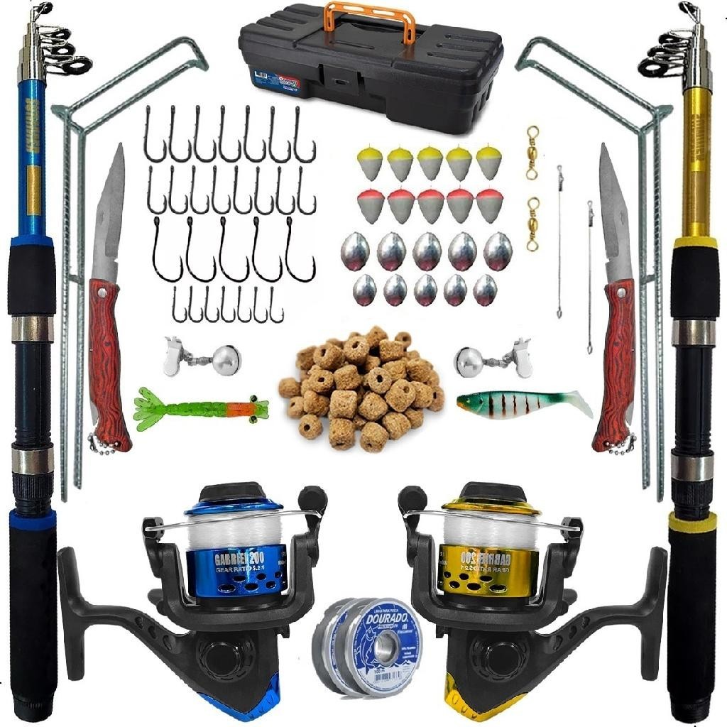 Kit De Pesca Completa 2 Varas Telescópica 2 Molinete E Itens - Sports & Outdoors