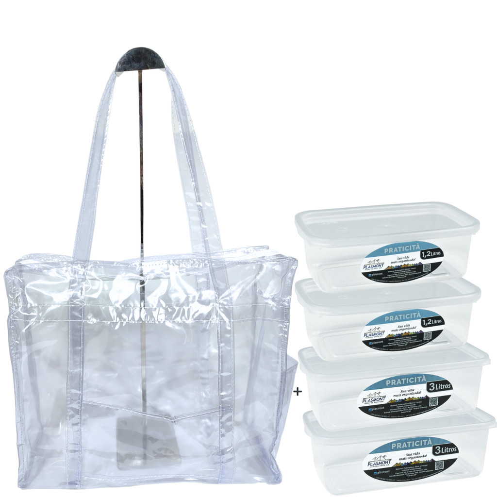 Bolsa Transparente + 4 Potes Transparente Kit Penitenciário em Oferta na Shopee