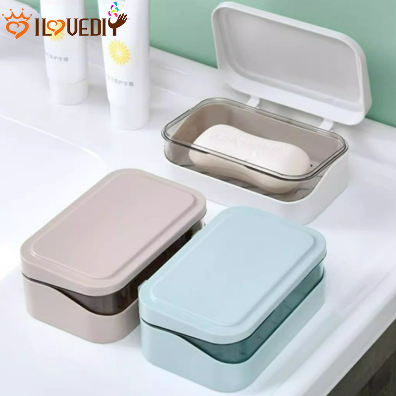 [Featured] Soap Caixa Com Tampa-Anti-Gotas , Portátil , Antibacteriana-Suprimentos De Armazenamento Para Banheiros-Porta Esponja De Cozinha-Bandeja De Drenagem De Sabão Perfumado Secagem Lavanderia em Oferta na Shopee