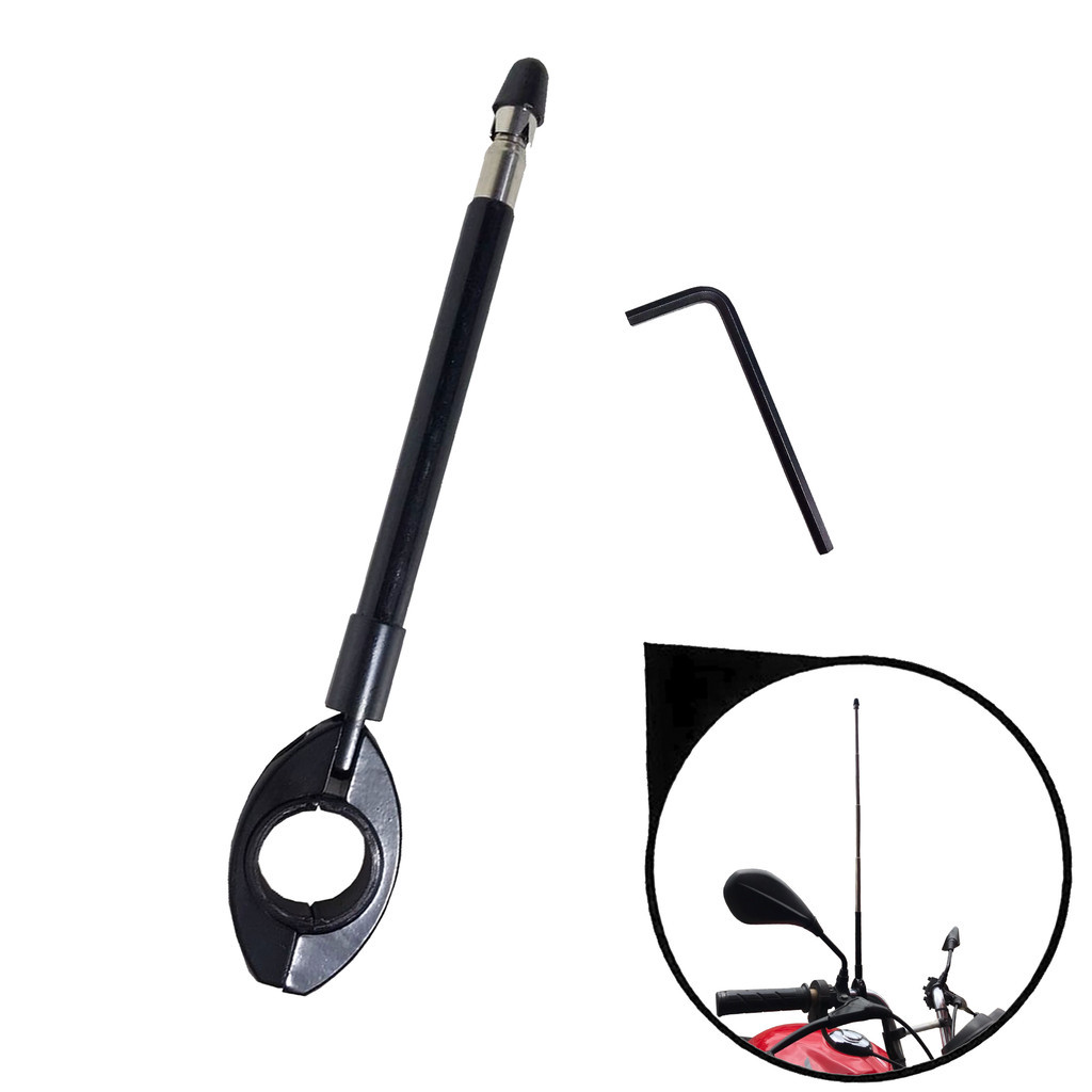 Antena Moto Corta Pipa Inox Preto 7 Estagio Fixação Guidao