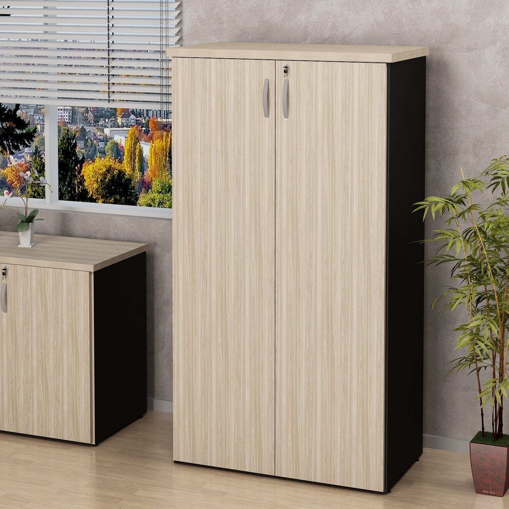 Armário Multiuso Alto Para Escritório 2 Portas Carvalho/Preto em Oferta na Shopee