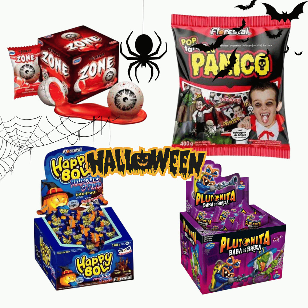 Kit Halloween Bala Pirulito Chiclete Sortido