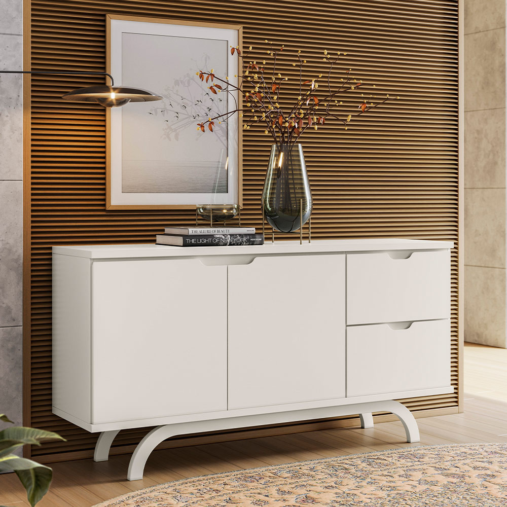 Aparador Buffet Para Sala de Jantar 2 Portas 2 Gavetas Vicky N01 Off White - Lyam Decor em Oferta na Shopee