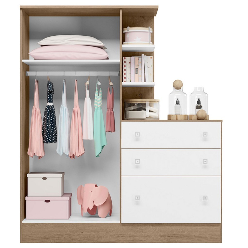 Detalhes do Guarda-Roupa Infantil com Cômoda Doce Sonho 2 Portas 3 Gavetas