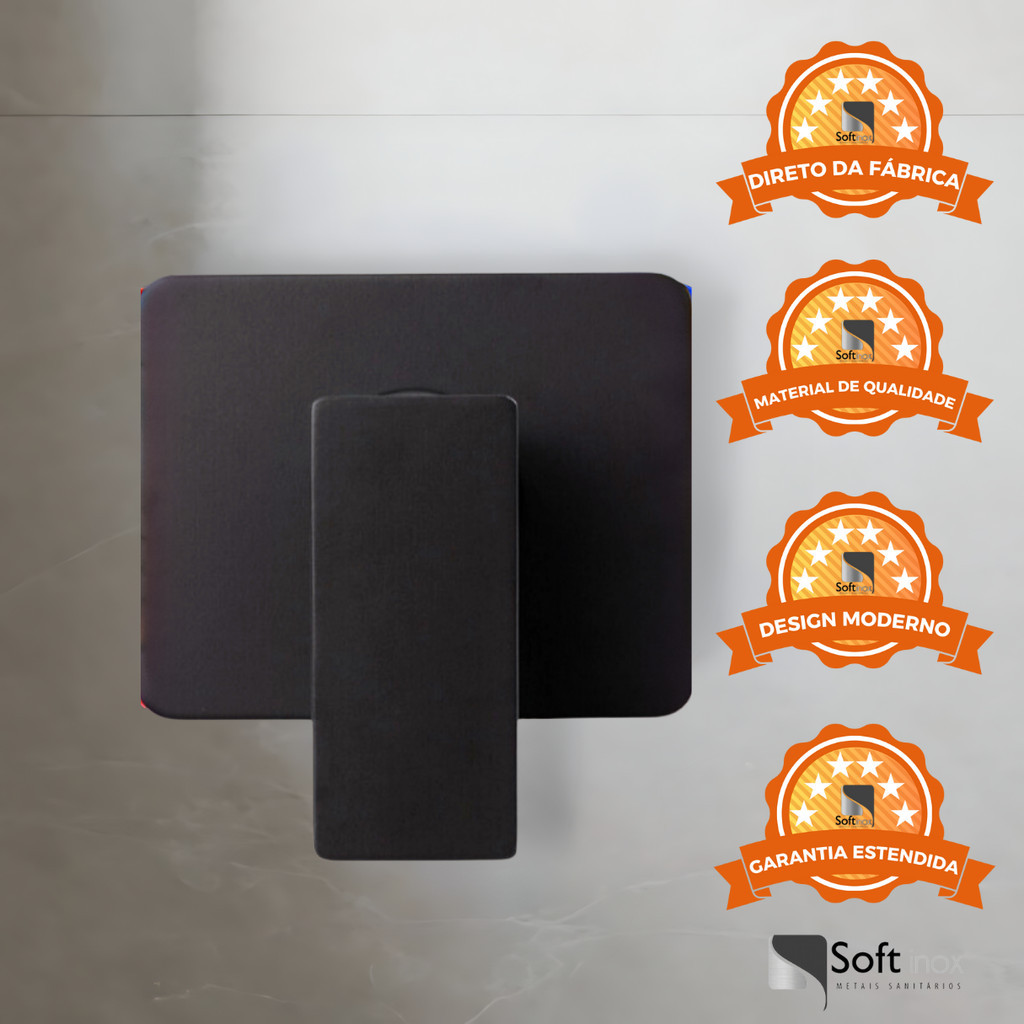 Acabamento Para Registro Monocomando Chuveiro Quadrado Padrão Base Docol Em Metal Preto Fosco Luxo