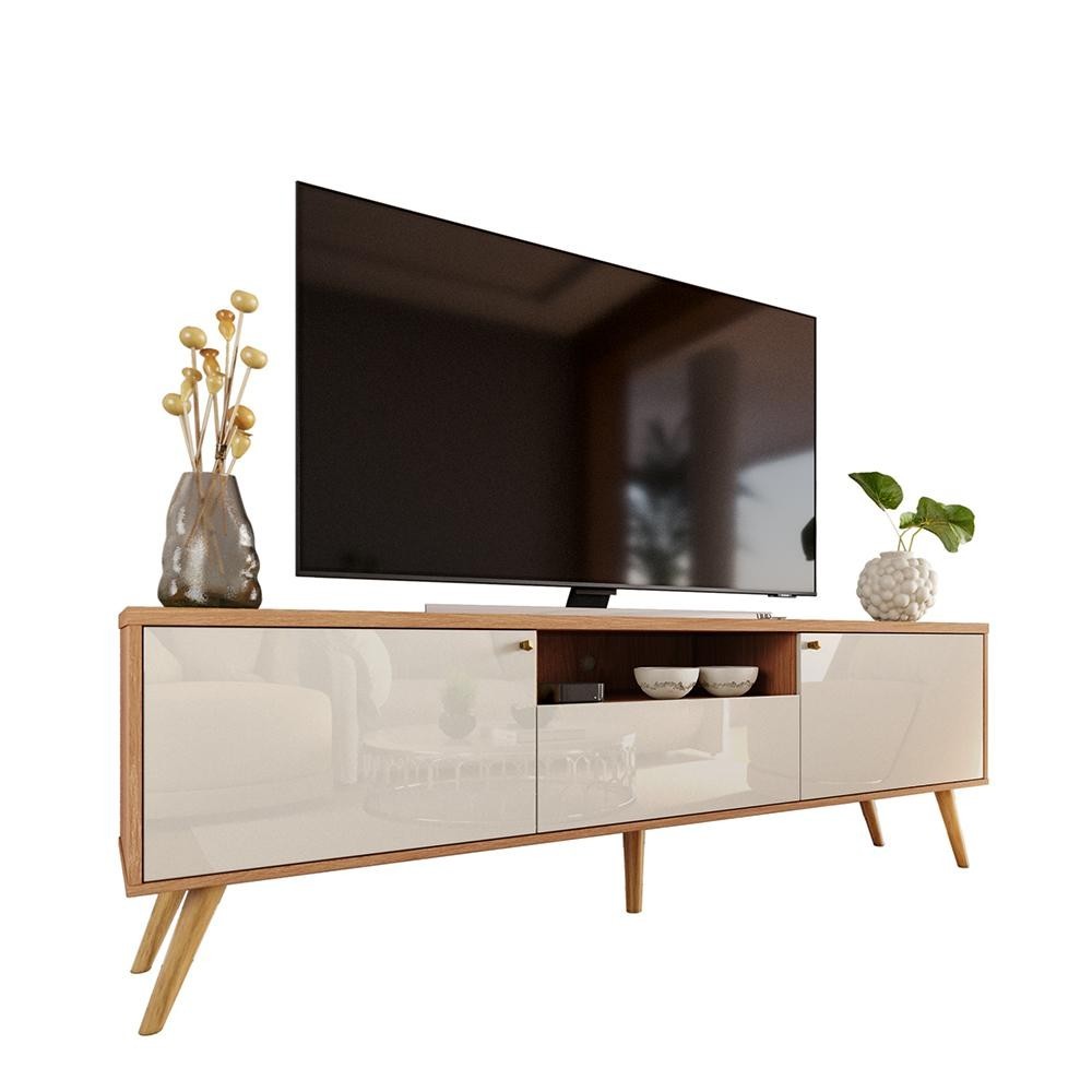Rack Para Sala 1,83m TV Até 70 Polegadas 5 Pés Com Nichos Sevilla Jequitibá Off White Movelove