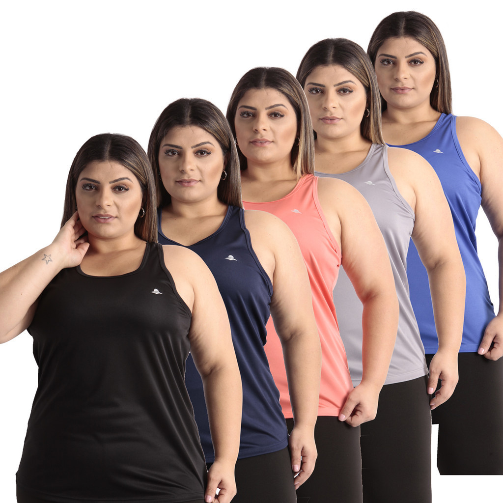 Kit 5 Blusas Regatas Dry Fit Plus Size Fitness Feminina em Oferta na Shopee