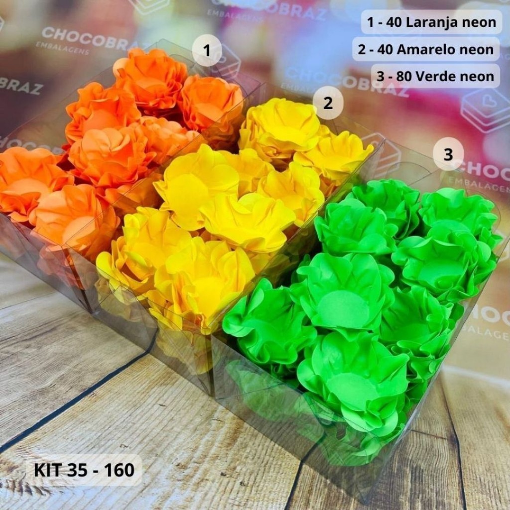 KIT 160 Forminhas Para Doces Finos 80 VERDE NEON + 40 LARANJA NEON + 40 AMARELO NEON