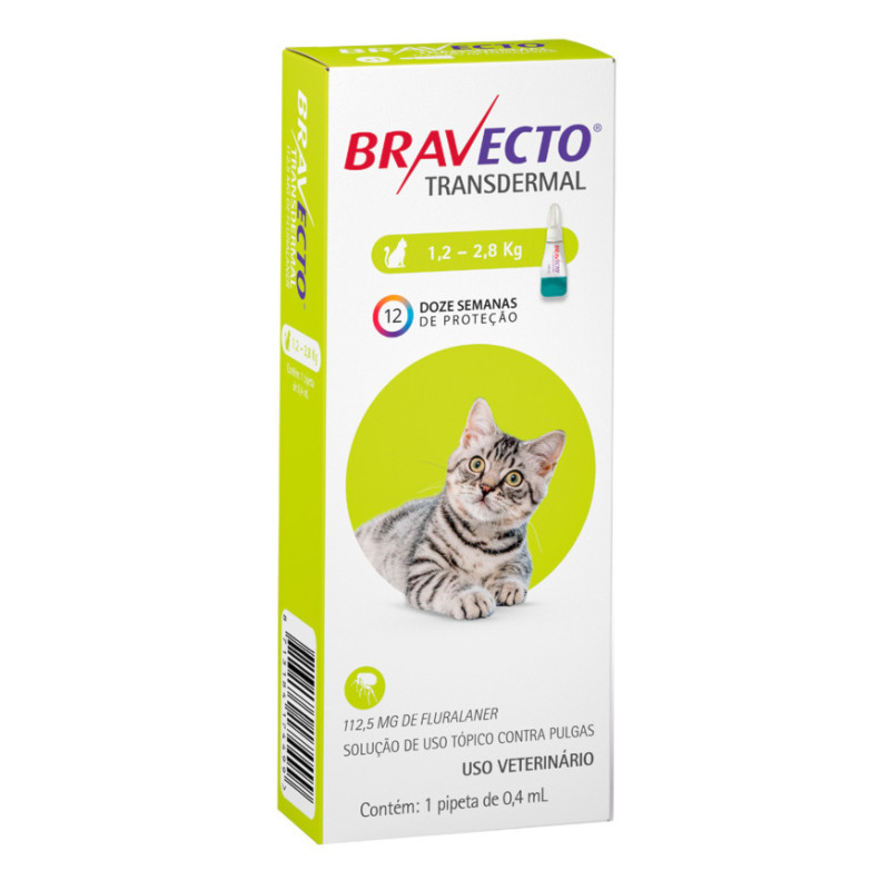 Bravecto Transdermal Antipulgas e Carrapatos para Gatos 112,5 mg 1,2 2,8 kg