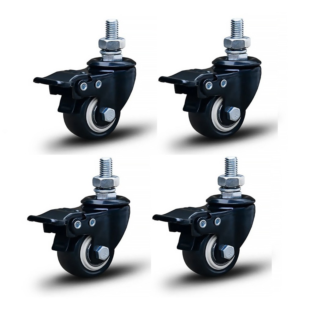 4 Unidades Rodízio 2'' Polegadas Espiga C/ Freio Capacidade De Carga 50kg (6510)