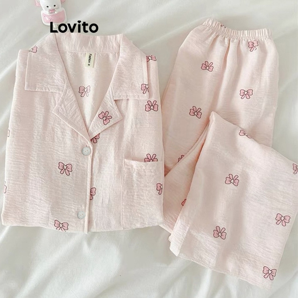 Lovito Conjuntos de pijama casual Ditsy Floral Padrão para mulheres LNA77686