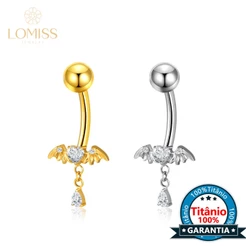 Piercing Banana Titânio Umbigo Coração Zircônia Com Asas De Morcego