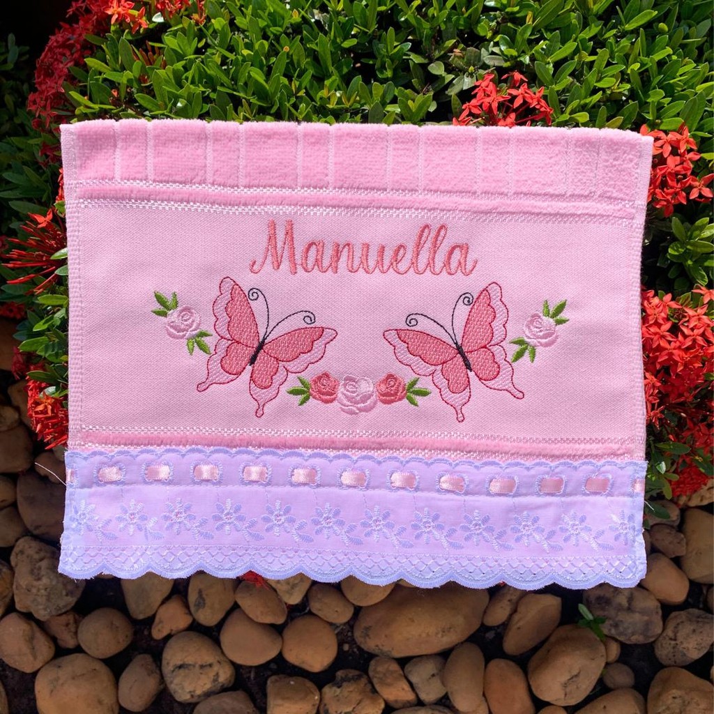 Toalha de Boca Bordada Borboleta Com Nome Premium em Oferta na Shopee