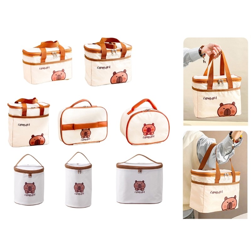 Estone Capivara Print Lunch Bag Forro Folhas Alumínio Recipiente Oxford Isolado Para Estudantes E Escr em Oferta na Shopee