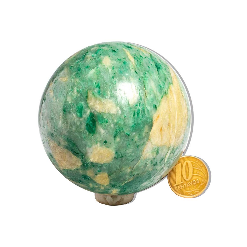 01 Esfera Jade Verde Lapidado 400 a 450g Aprox 6,5cm Tipo B