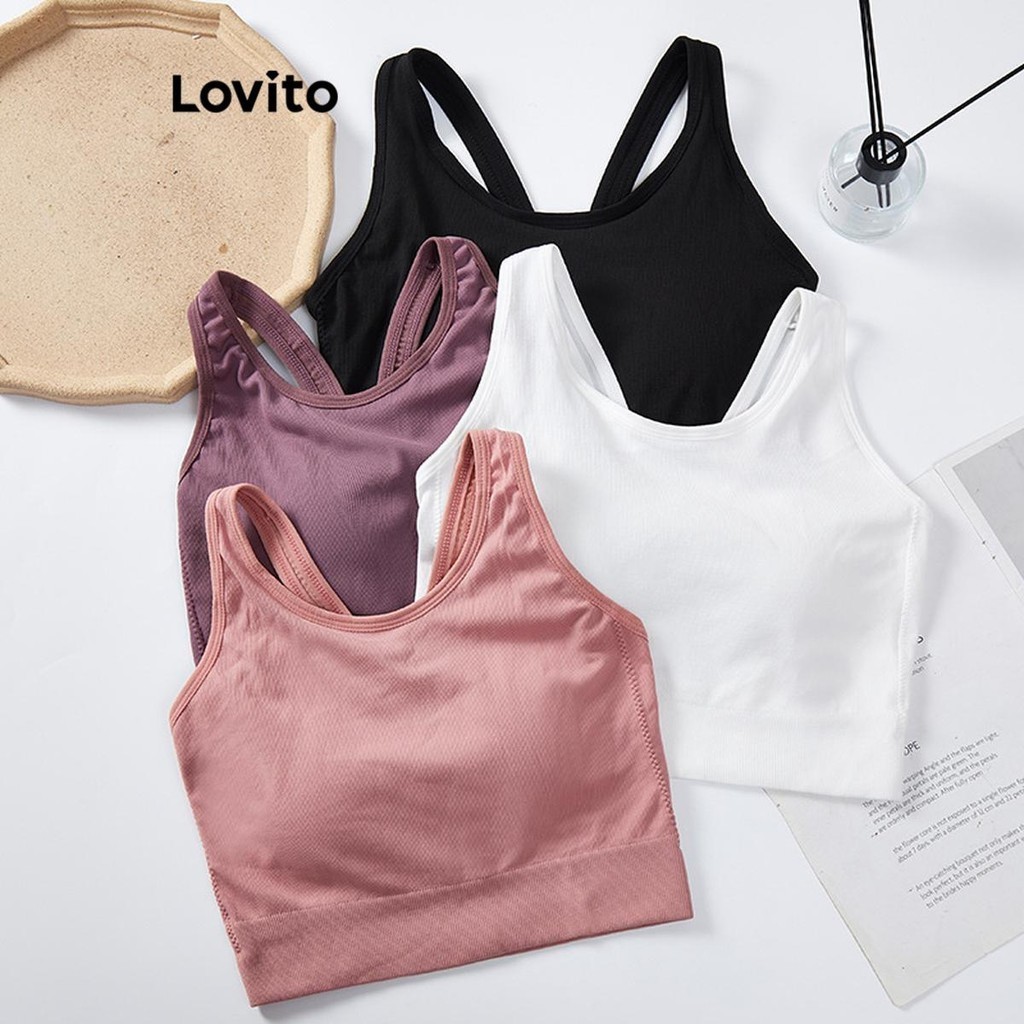 (Trendy) Lovito Sutiã Esportivo Esportivo Liso Sem Costas Para Mulheres LNL44040 em Oferta na Shopee