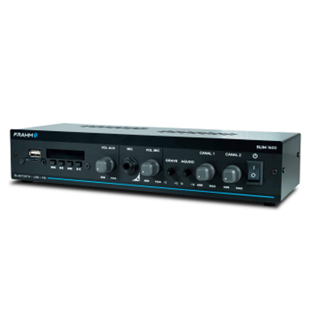 Kit Amplificador Frahm SLIM 1600 G5 60W Bluetooth 5.0 + 4 Caixas PS 200 Preta Frahm