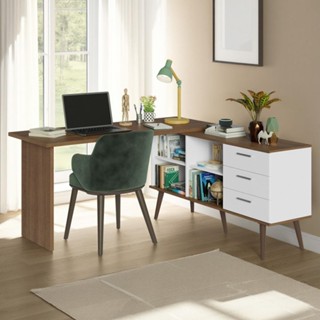 Escrivaninha Mesa de Estudos De Canto 3 Gavetas Branco/Rustic Lisboa Madesa em Oferta na Shopee