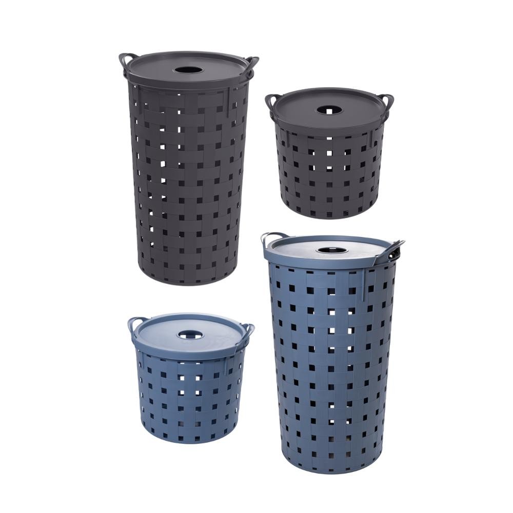 Kit 2 Cestos Organizadores Multiuso Redondos Alças Tampa Lavanderia Banheiro Plasútil em Oferta na Shopee
