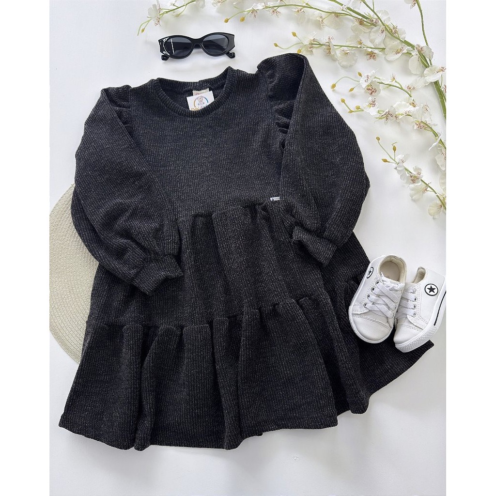 Vestido Infantil Manga Longa Menina Tricot Inverno Feminino Criança Casamento Festa Formatura Karen