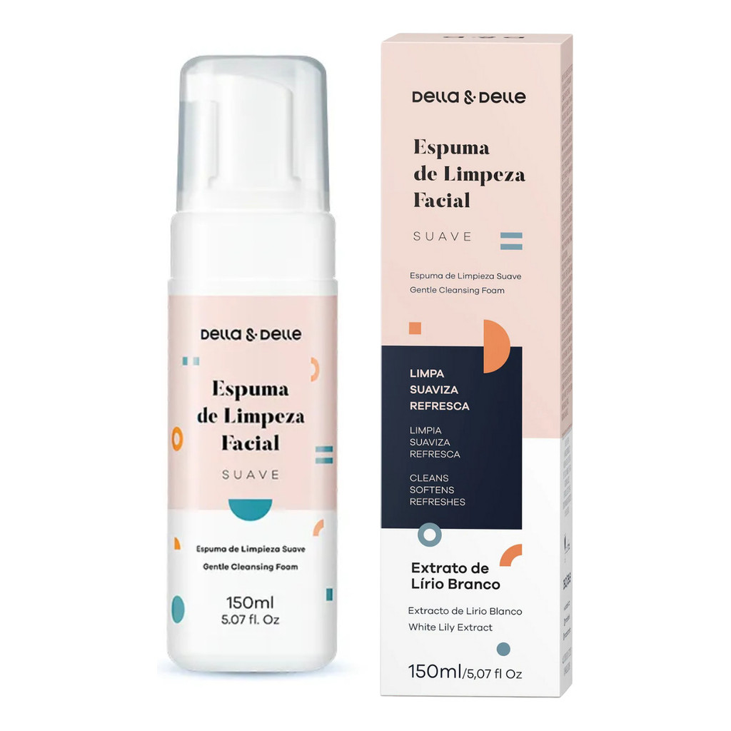 Espuma de Limpeza Facial 150ml Della e Delle - Mousse Facial Hidratante e Suave para Todos os Tipos de Pele