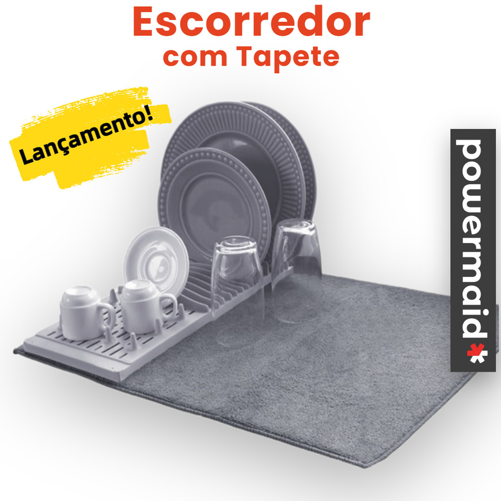 Escorredor de Louças 12 Pratos com Tapete Super Absorvente Powermaid