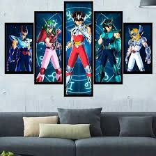 Quadro Decorativo Mosaico 5 Peças Cavaleiros Do Zodiaco Mdf