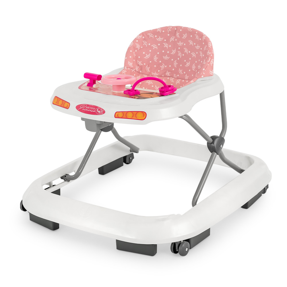 Andador Infantil Musical Disquinho Andajar Brinquedo com freio Preincesa Rosa Coroa Tutti Baby