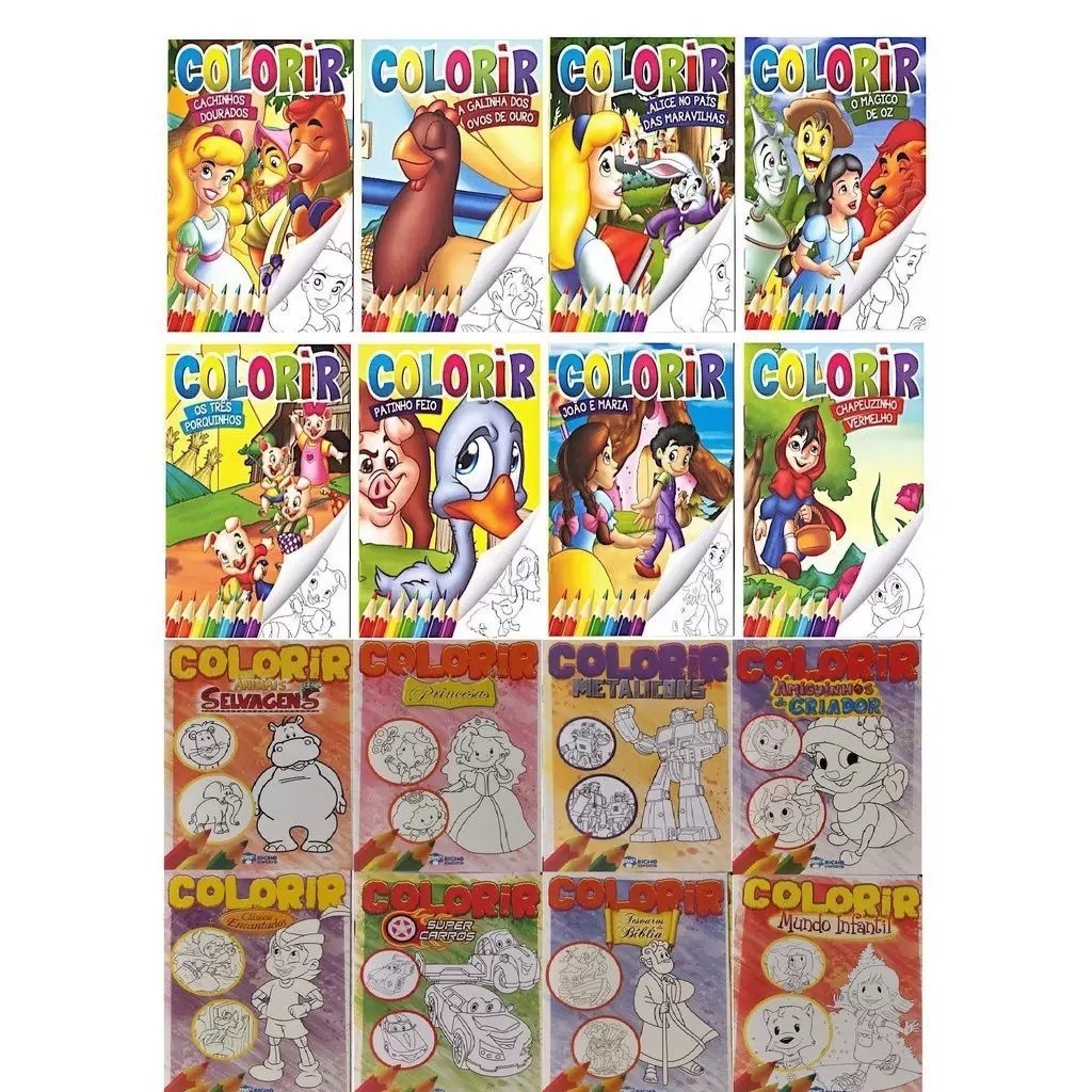 KIT C/ 16 LIVRINHOS INFANTIS PARA COLORIR - CLÁSSICOS em Oferta na Shopee