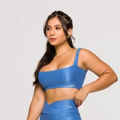 Top Feminino Azul Fitness Poliamida Academia Decote Quadrado