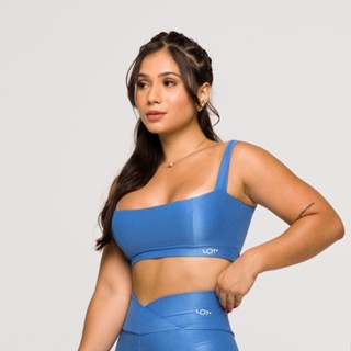 Top Feminino Azul Fitness Poliamida Academia Decote Quadrado em Oferta na Shopee