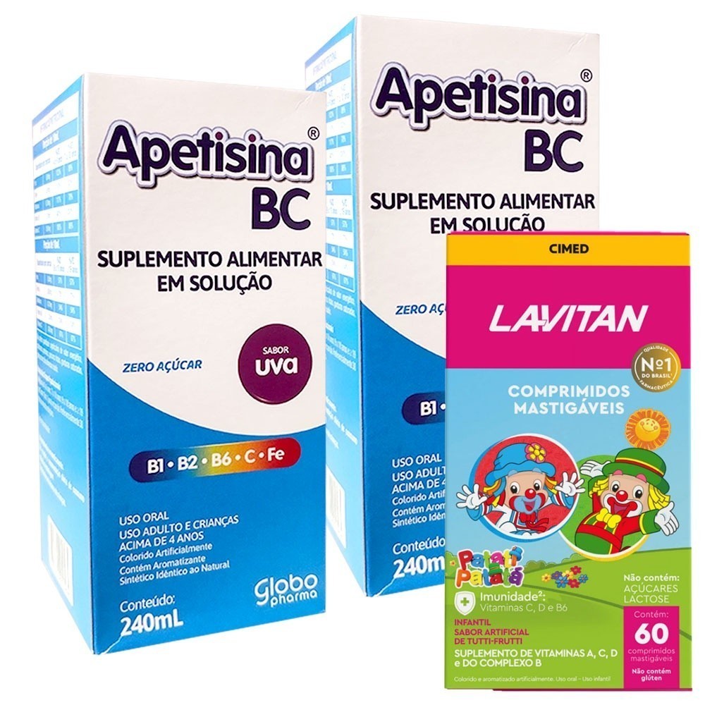 Kit 2 Apetisina BC 240ml + Lavitan Kids Patati Patata Vitamina Infantil Sabor Tutti Frutti Cimed c/60 Comprimidos