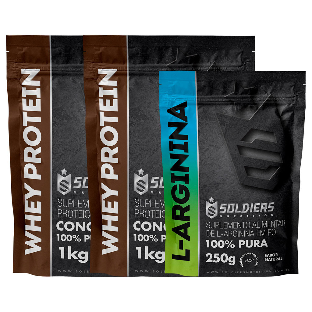 Kit: Whey Protein Concentrado 2kg + Arginina 250g Soldiers Nutrition Proteína Muscular