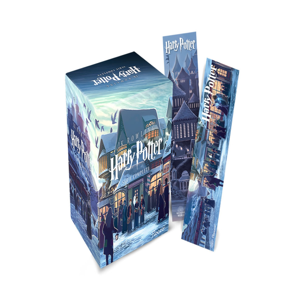 BOX AZUL HARRY POTTER   7 VOLUMES COM 02 MARCADORES em Oferta na Shopee