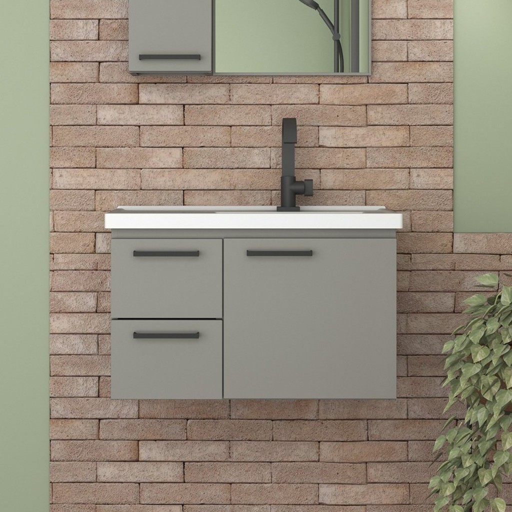 Gabinete para Banheiro em Aço 61,5cm Romã  Cinza - Home & Living