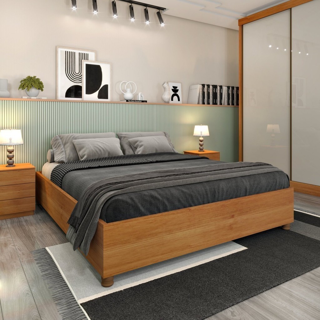Cama Queen em MDP 203cm x 164cm Mônaco   Cinamomo - Home & Living