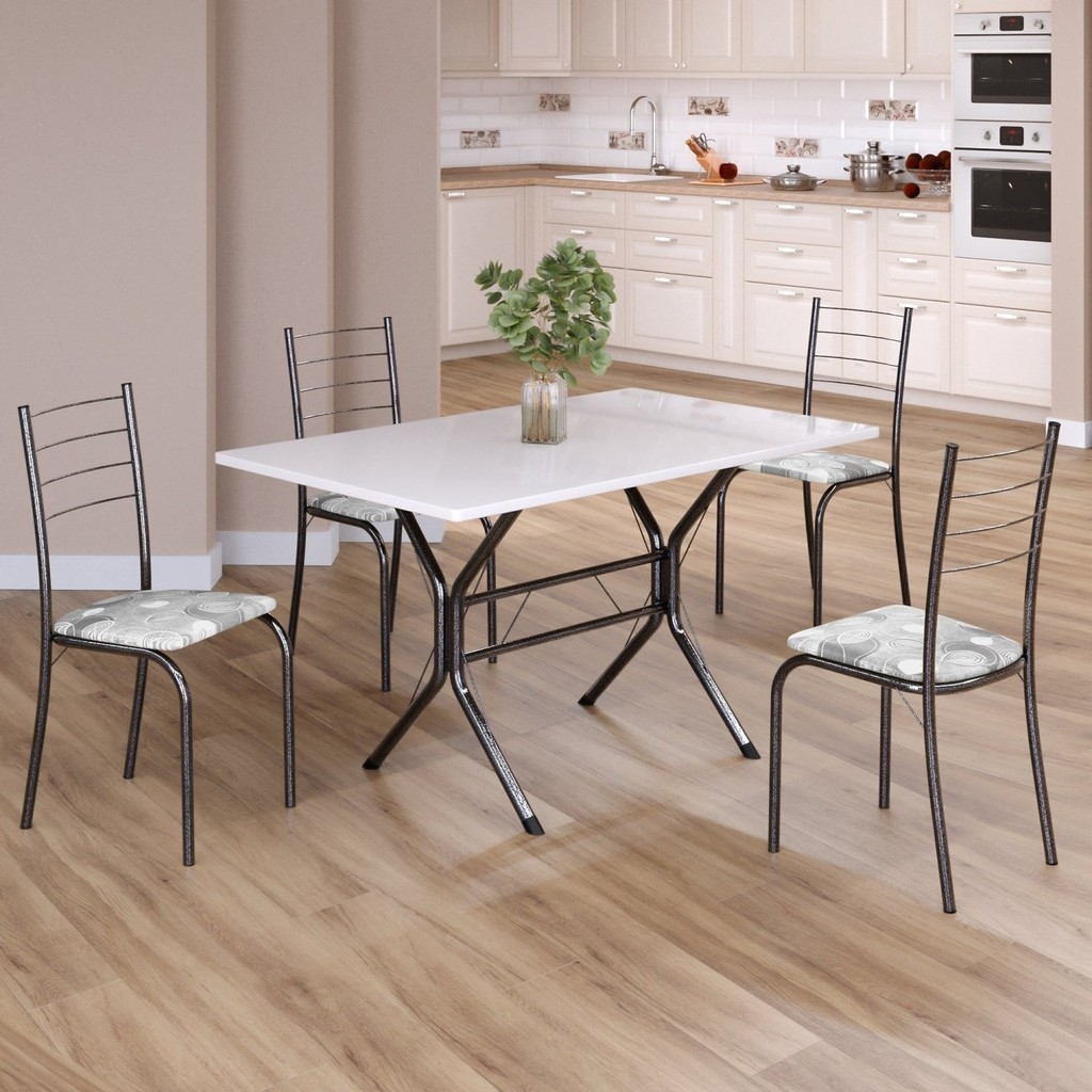 Conjunto Sala de Jantar Mesa Retangular 100x60cm Tampo Madeira Mdp 4 Cadeiras Rio Paraopeba/Mart Prata