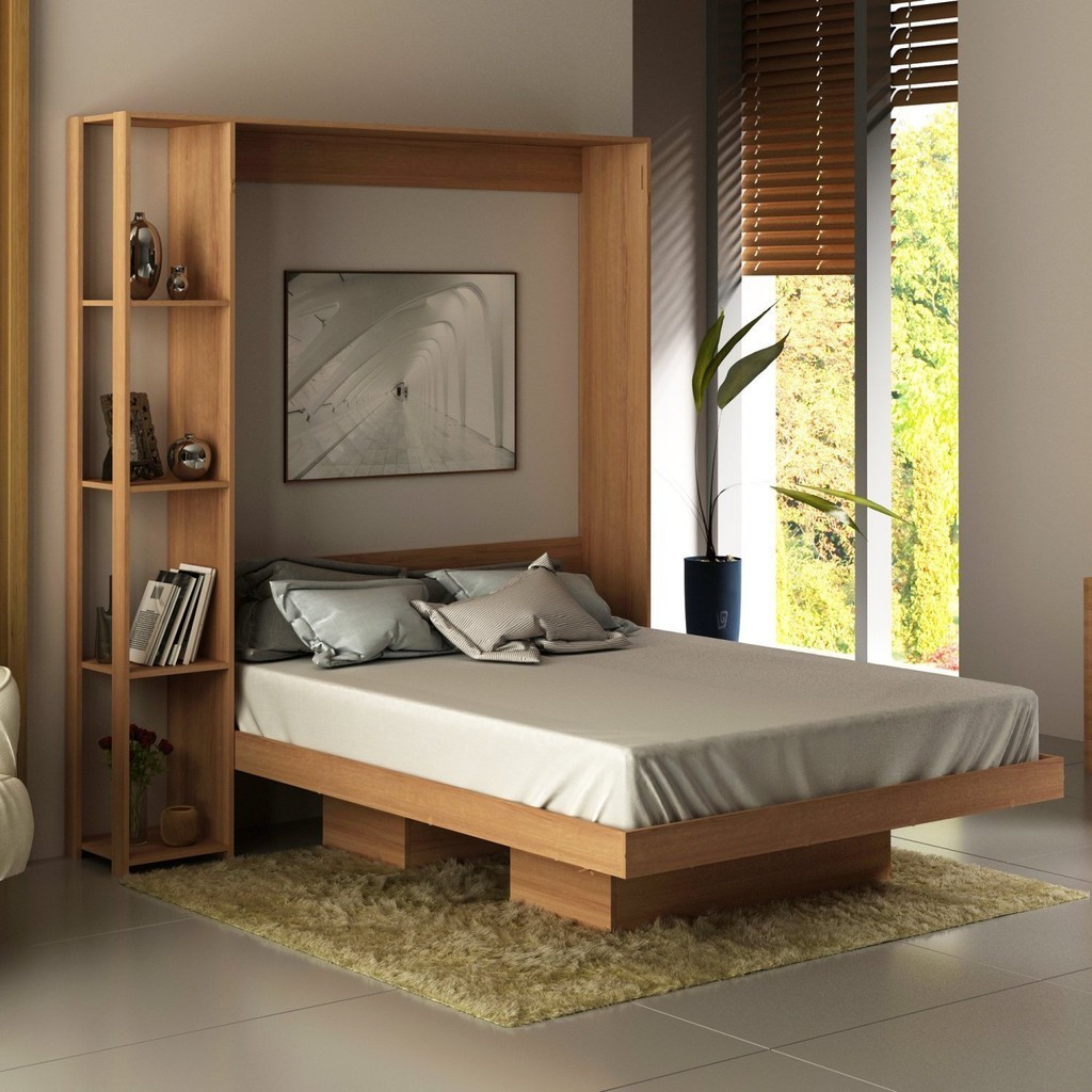 Cama Articulada de Casal com 4 Prateleiras e 2 Nichos CM8014 Amendoa - Home & Living
