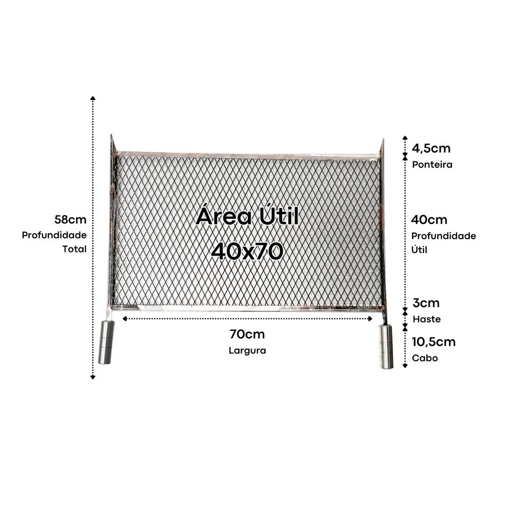 Kit Grelha Tela Expandida Inox 40x70 e Espeto Espada 50cm