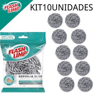 KIT COM 10 ESPONJAS LIMPEZA PESADA INOX Cod.EA1409/10 - FLASH LIMP em Oferta na Shopee