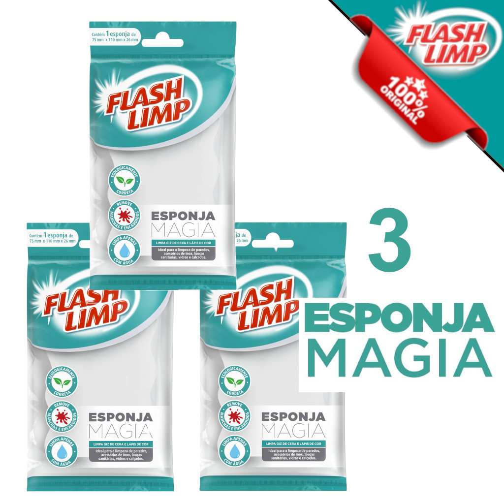 Kit 3 Esponja Magica Flash Limp Magia em Oferta na Shopee
