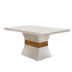 Mesa Sala de Jantar Lucy 120cm Em MDF e Vidro Com Canto Copo