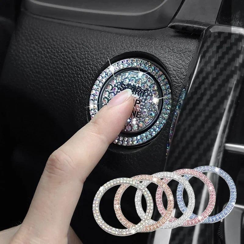 Botão De Partida Do Automóvel Autocolantes Decorativos Diamante Rhinestone Anéis De Círculo Guarnições Acessórios