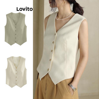 Lovito Regata Feminina Elegante Com Botão Liso Frontal LNE43113