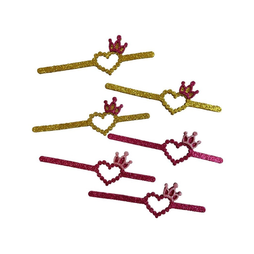 Adesivo Pity Tiara Coração - Pink Coroa Rosa Bebê e Dourado Coroa Pink - 6 Unid
