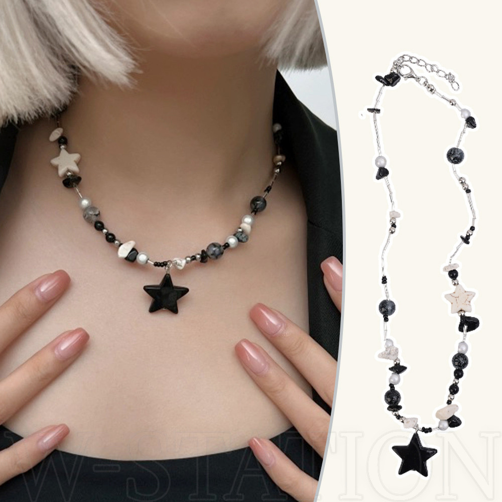 Colar De Cordas De Estrelas Pretas-Y2K Sweet Cool Style Pendant Necklace-Coreano , Moda , Doce-Cadeia De Clavícula De Praia Para Meninas-Acessórios De Jóias Populares