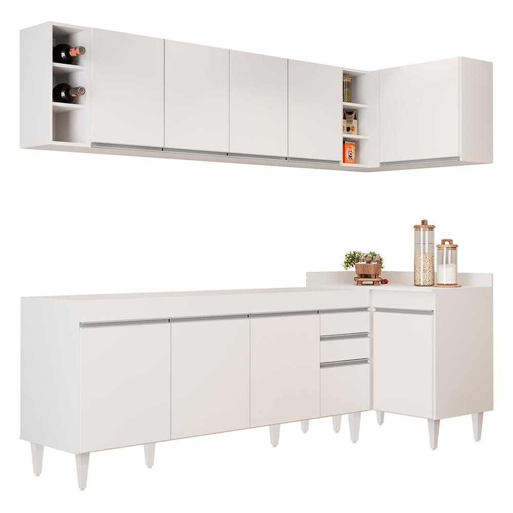 Armário de Cozinha Modulado de Canto Esquerdo 5 Peças CP52 Balcão sem Tampo Branco - Lumil em Oferta na Shopee