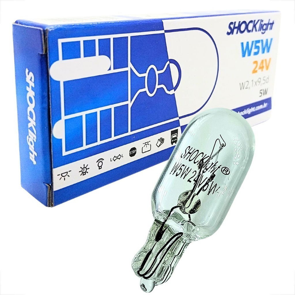 Kit 100 Lâmpadas 24V Pingao T10 5W Branca 5W5 Transparente Farol Lanterna Esmagada Onibus Caminhao
